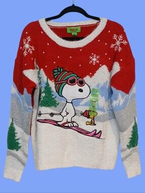 Peanuts - Snoopy Ski Club Sweater, Long Sleeves, Fuzzy & Warm, 2 Available L & M